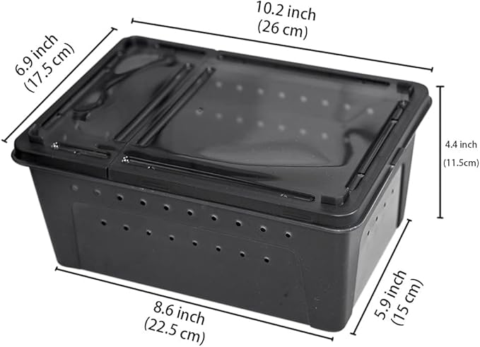 OMEM Portable Reptile Terrarium Habitat for Mini Pet Houses Breathable Holes Stackable Container (2PCS-Black-M)