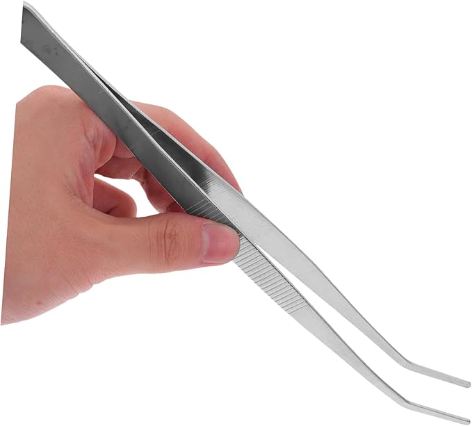 GALPADA 2pcs Stainless Steel Tweezers Curved and Straight Feeding Tongs for Reptile Care for Snakes Lizards and Aquatic Plants Durable Silver Design