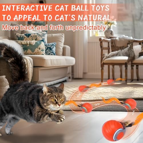BABORUI 2Pack Interactive Cat Toy Ball - Automatic Interactive Cat Toys for Indoor Cats with 3 Tails, 2 Speeds Rechargeable Enrichment for Small/Medium/Large to Keep Them Busy - Image 2