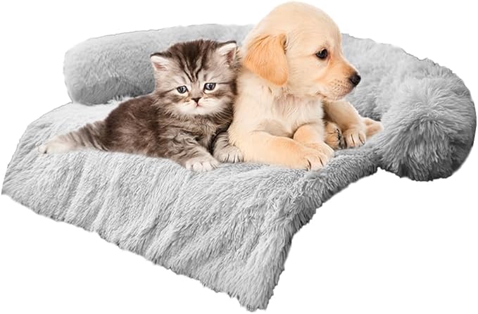 Tinaco Calming Dogs/Cats Bed Mats, Dog Pad Washable Removable Couch Cover, Plush Long Fur Mat for Pets, Waterproof Lining, Perfect for Small, Medium and Large Dogs and Cats (Light Gray, 34"x30")