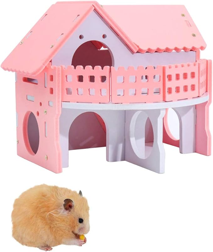 Hamster House Double-Deck Sleeping Hut Pet Exercise Play Toys Chews for Dwarf Rat Chinchillas Guinea Pig Small Pet