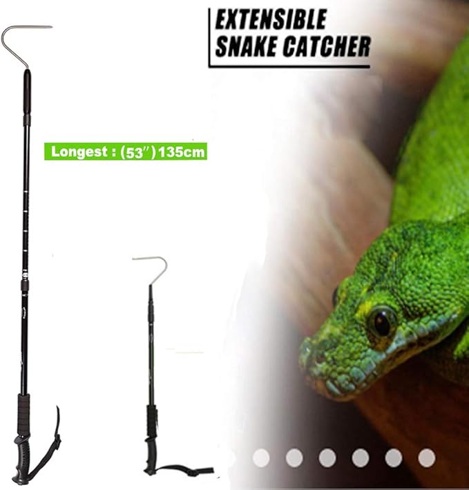 Snake Hook Reptile Grabber Rattle Snake Catcher,Professional Aluminum Alloy with Telescopic Rod and Lock, Comfortable Grip Handle for Catching,Controlling,Moving (53 inch Snake Hook)