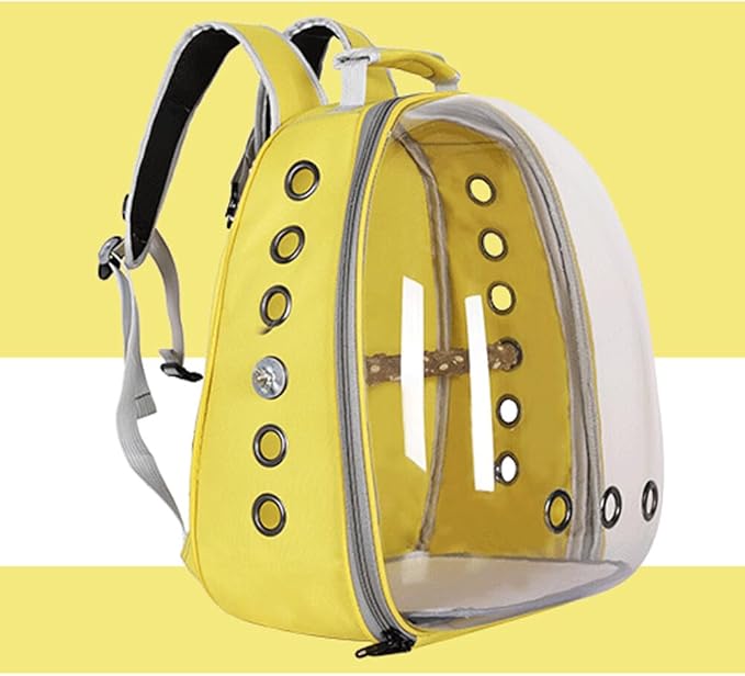 Bird Carrier Cage, Parrot Travel Backpack with Wooden Perch Standing Carrier Shoulders Bag for Pet Birds Outing Travel (Yellow)