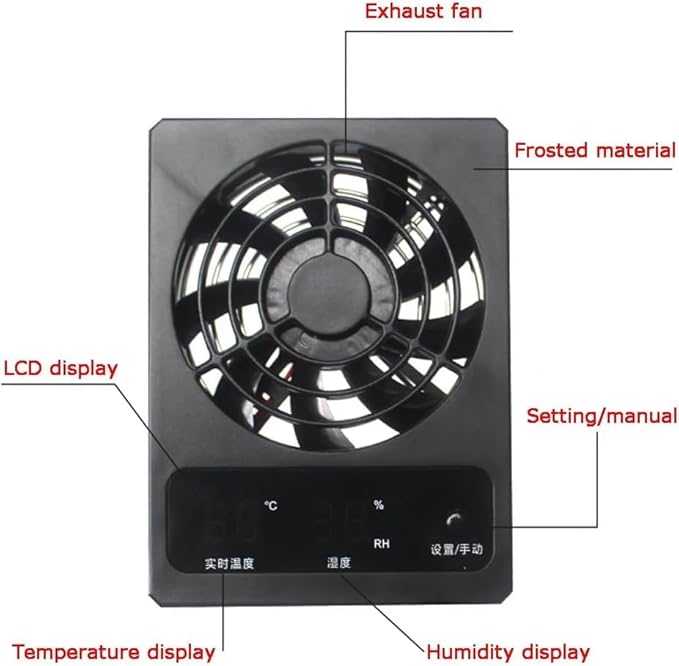 Reptile Rainforest Tank Thermometer and Hygrometer Digital Display Intelligent Control Ventilation Fan