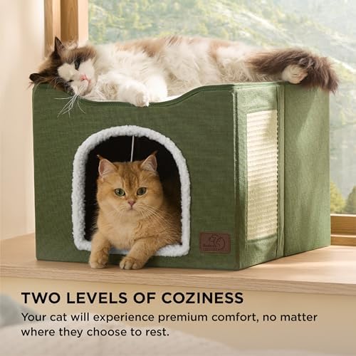 Bedsure Cat House Bed for Indoor Cats with Fluffy Ball and Scratch Pad - Image 3
