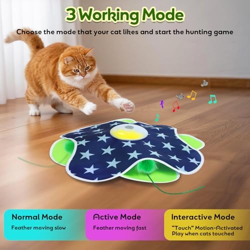 Saolife Interactive Cat Toys with Moving Feather Concealed in Mat, Motion Activated, Mouse Squeaky, Rechargeable Cat Exercise Toys for Bored Cats - Image 4