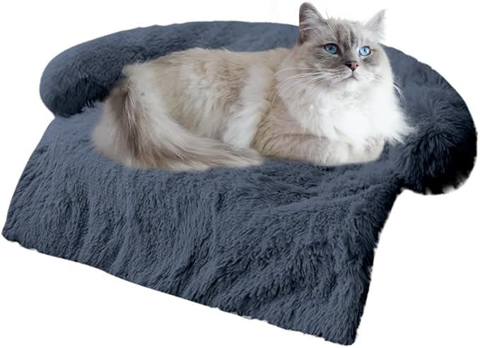 Tinaco Calming Dogs/Cats Bed Mats, Dog Pad Washable Removable Couch Cover, Plush Long Fur Mat for Pets, Waterproof Lining, Perfect for Small, Medium and Large Dogs and Cats (Navy Blue, 31"x23")