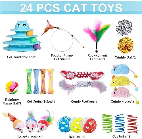 UPSKY 24 PCS Cat Toys Set with Teaser, Mice, Spring, and Various Ball Toys - Image 4