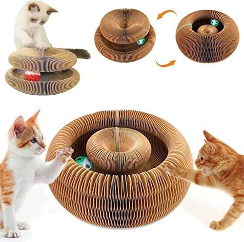Kitty Curls Cat Toy,Cardboard Cat Scratcher,Magic Organ Cat Toy,Foldable Recyclable Cat Accordion Toy for Indoor Cat Playing,Interactive Scratch Pad with Toy Ball(1pc) - Image 3