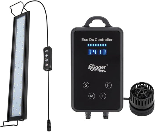 hygger 14W Full Spectrum Aquarium Light,for Freshwater Fish Tank (18-24 inch),Quiet Magnetic Aquarium Wave Maker, 2600GPH with Digital Led Display Controller,for Fish Tank 26-55 Gallon