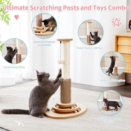 Made4Pets Cat Scratching Post for Indoor Cats with Self Groomer, 23" - Image 2