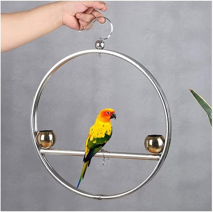 19.6”birdcages Creative Bird Swing Bird Cage Stainless Steel Bird Perch Playground Gym Bird House Carrier Hanging Flight Cage,Gold Bowl，Gold Bowl