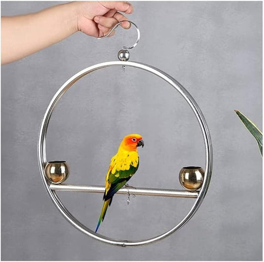 19.6”birdcages Creative Bird Swing Bird Cage Stainless Steel Bird Perch Playground Gym Bird House Carrier Hanging Flight Cage,Gold Bowl，Gold Bowl