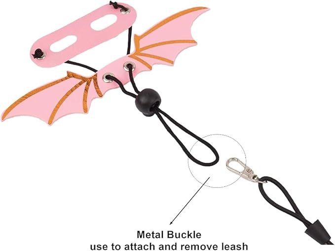 3 Pc Set Leash and Harness for Bearded Dragons - 3 Size Adjustable Cool Leather Lizard Harness with Wings for Reptile Safety Walking Accessories Orange