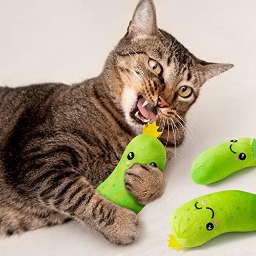 MALLMALL6 Pickle Catnip Cat Toys - 5Pcs Indoor Kitten Chew Bite Kick Cucumber Catmint Interactive Toys for Cat Lover Gifts, Kitty Boredom Relief Supplies with Cute Expression for Pet Birthday Presents - Image 4