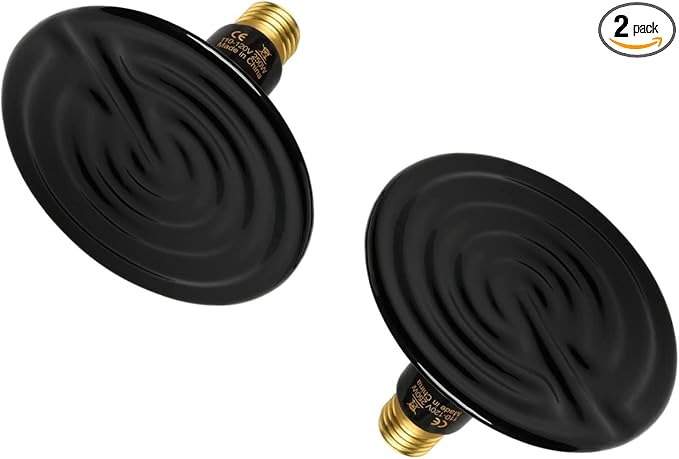 Simple Deluxe 250W Ceramic Heat Emitter Reptile Heat Lamp Bulb No Light Emitting Brooder Coop Heater for Amphibian Pets & Incubating Chicken, 2-Pack