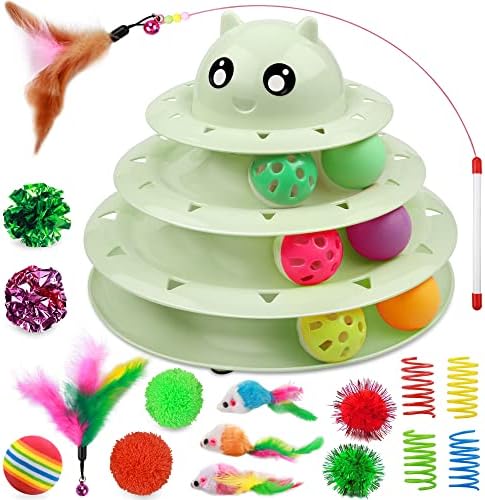 UPSKY 20 PCS Cat Toys Set with Teaser, Mice, Spring, and Various Ball Toys by UPSKY