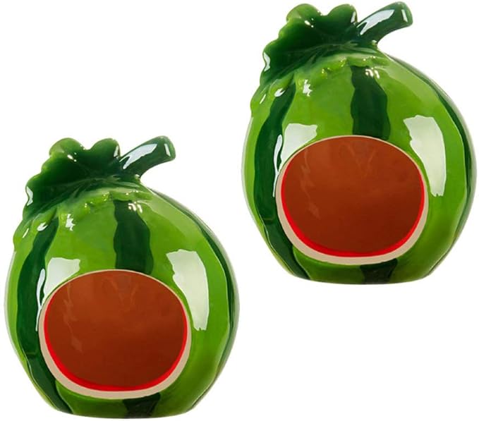 POPETPOP 2pcs Cartoon Watermelon Shape Small Animal House Cooling Nest for Hamsters Accessories Green Watermelon Design