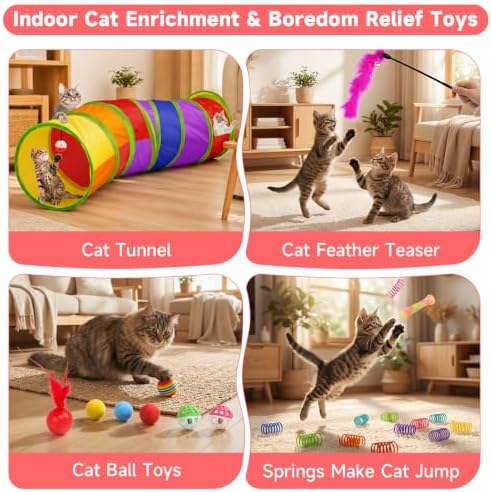 AILUKI 33PCS Cat Toys Variety Pack for Indoor Cats, Kitten Toys Cat Tunnel - Image 4