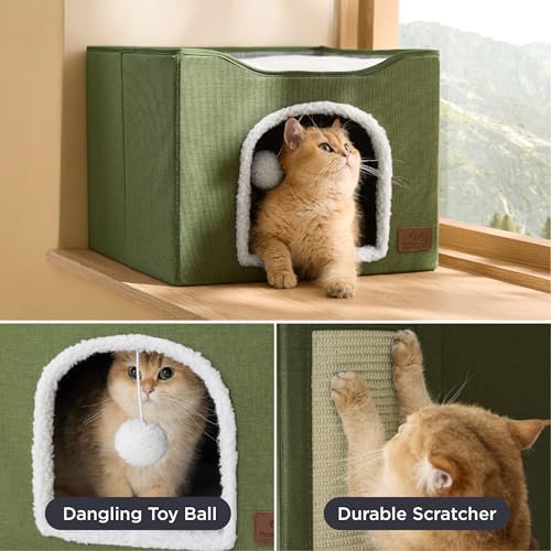 Bedsure Cat House Bed for Indoor Cats with Fluffy Ball and Scratch Pad - Image 4