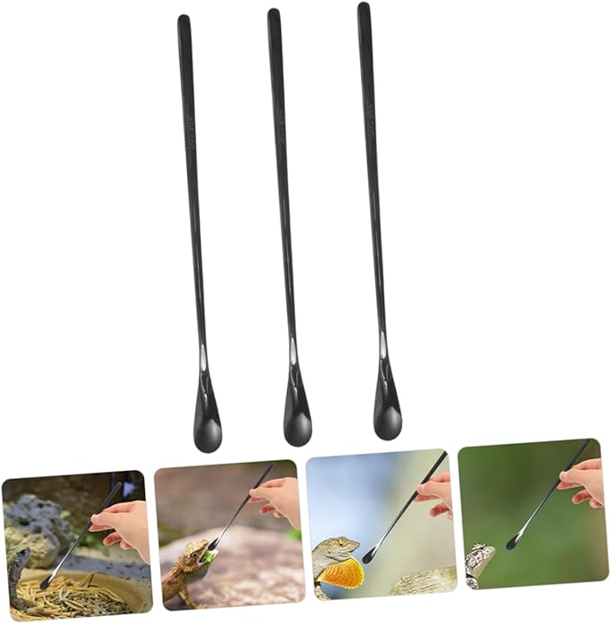 BESPORTBLE 3Pcs Reptile Feeding Spoon Set Long Handle PET Food Scoop for Lizard and Small Animals Reusable Feeding Tool for Wet Food for Reptile Supplies