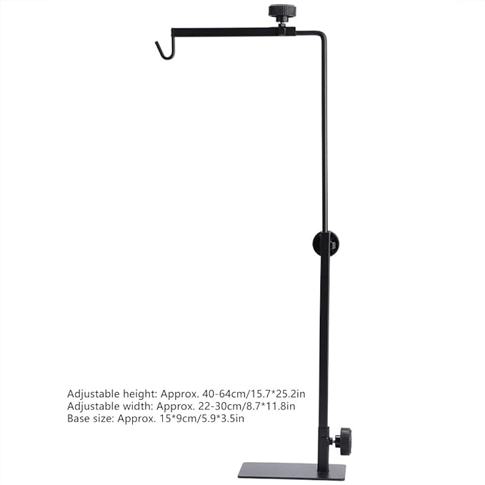 Reptile Lamp Stand, Metal Lamp Support for Pet Reptiles 40 to 64Cm Height Adjustable Black Reptile Light Stand for Reptile Accessories with Bracket,Rod and knob