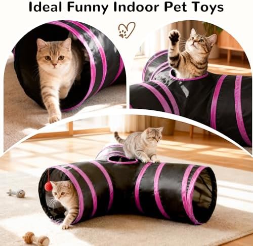 Tempcore Cat Tunnel, 3-Way Collapsible Toy for Indoor Cats, Black & Red - Image 6