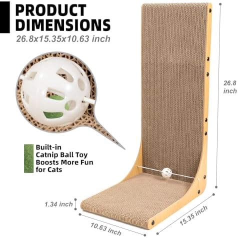 Value 2-Pack 26.8 Inch Cat Scratching Post, Premium High Density Cardboard Cat Scratcher for Multi-Cat Homes, Reinforced Durable Scratching Pad with Catnip Toy Ball for Indoor Cats - Image 3