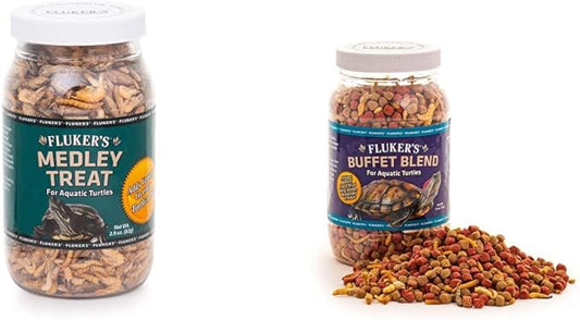Fluker's Buffet Blend Aquatic Turtle Food, 7.5-Ounce & Aquatic Turtle Medley Treat Food,Shrimp,0.31 pounds