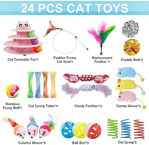 UPSKY 24 PCS Cat Toys Set with Teaser, Mice, Spring, and Various Ball Toys - Image 4