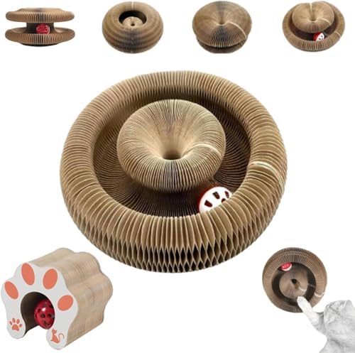 Kitty Curls Cat Toy,Cardboard Cat Scratcher,Magic Organ Cat Toy,Foldable Recyclable Cat Accordion Toy for Indoor Cat Playing,Interactive Scratch Pad with Toy Ball(1pc) by Unknown