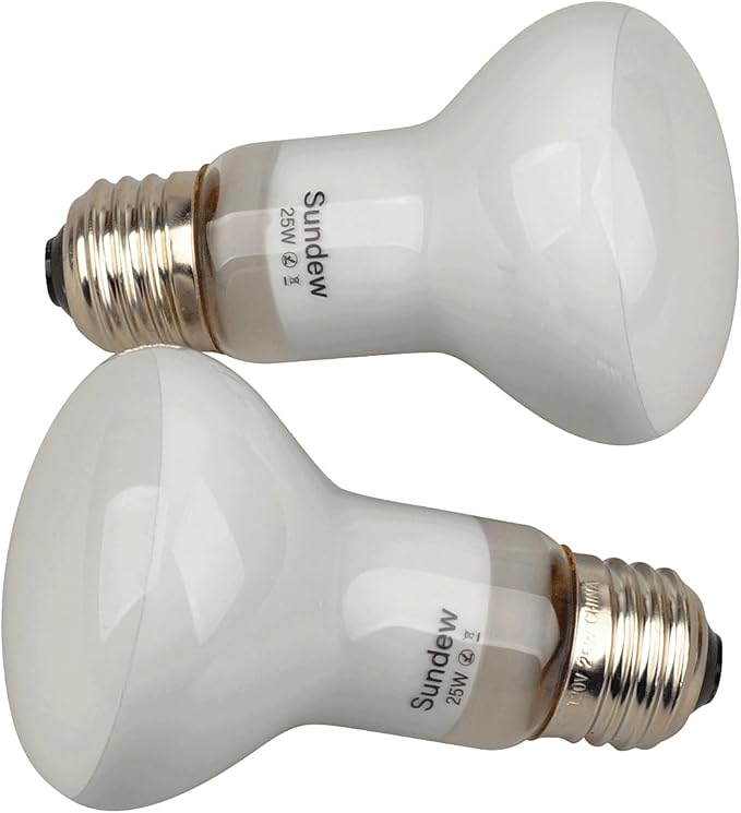 Sundew 2-Pack 25W/50W Reptile Heat Bulb, Dimmable Basking Spot Lamp for Reptiles & Amphibians, Daytime Heating Light for Bearded Dragon, Gecko, Lizard, Snake, Turtle - E26 Base (25, Watts)
