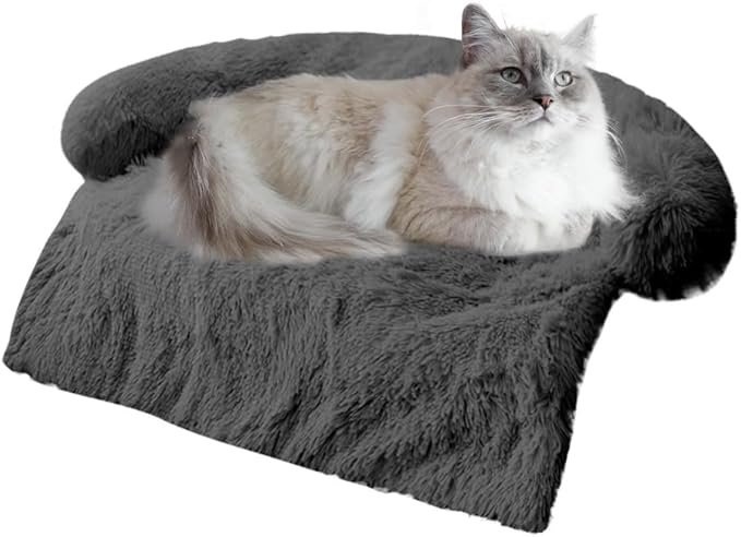 Tinaco Calming Dogs/Cats Bed Mats, Dog Pad Washable Removable Couch Cover, Plush Long Fur Mat for Pets, Waterproof Lining, Perfect for Small, Medium and Large Dogs and Cats (Dark Gray, 34"x30")