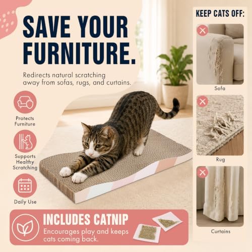 SIDAZON Cat Scratch Pad Cardboard cat scratchers for Indoor Cats Reversible Large Wide Corrugated with Catnip(1pcs) - Image 4