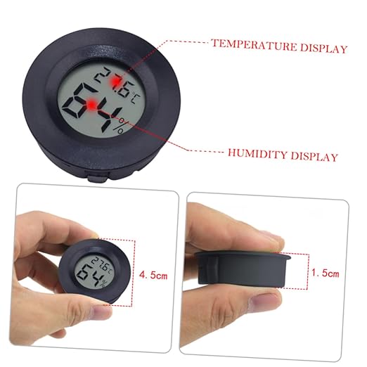 Mikikit 12pcs Portable Acrylic Reptile Pet Humidity Digital Temperature Humidity Gauge Easy Install for Home