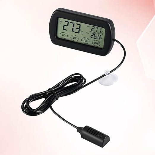 Happyyami LCD Digital Thermometer Hygrometer for Egg Hatching and Pet Monitoring Display with Fixed Suction Cup Sensor Material