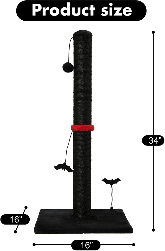 MECOOL Cat Scratching Post Premium Sisal Scratch Posts with Hanging Ball Vertical Scratcher for Indoor Cats and Kittens,Black - Image 4