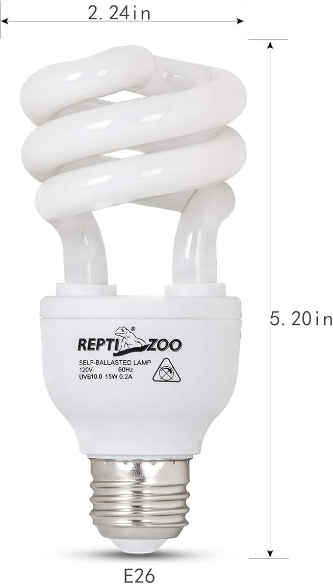 REPTI ZOO Energy Saving Lamps UVB Bulb Spiral Compact 15 Watts UVB 10.0 Reptile Light Bulb Fit for Desert Type Reptile/Snake/Lizard/Insect/Leopard Tortoise