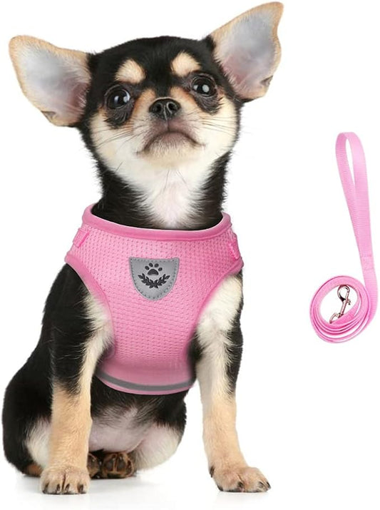FEimaX Dog Harness and Leash Set for Walking, Soft Mesh Adjustable Easy Control Lightweight Cat Vest Harnesses with Reflective Strips, Escape Proof Small Dogs Cats Vests