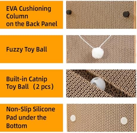 27.6 Inch Reinforced Cat Scratcher, L-Shaped Wall Mount Scratching Post with 2 Catnip Balls & 1 Fuzzy Ball Toy, Easy Flip Scratch Pad for Indoor Cats - Image 4