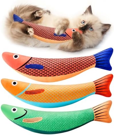 Potaroma Cat Toys Saury Fish, 3 Pack, Catnip Crinkle Sound, Soft and Durable, Interactive Kitten Kicker for Indoor Kitty Exercise 9.4 Inches for All Breeds by Potaroma