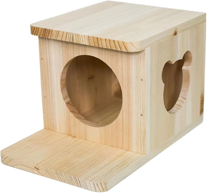 Chinchilla House Pet House Chinchilla Hideout Rabbit House Natural Wooden No Paint Safe Durable Teeth Grinding（Small）
