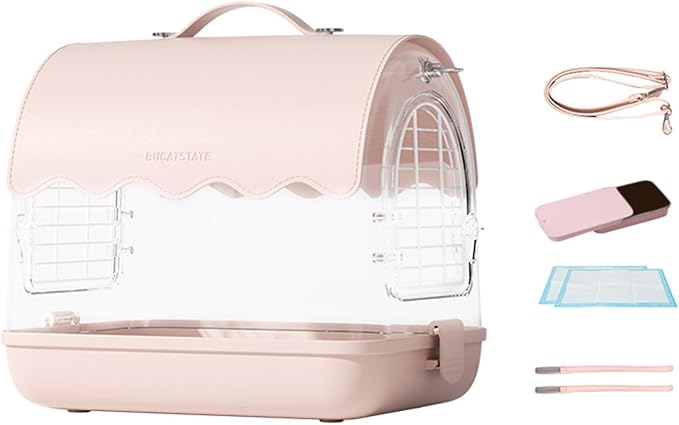 Portable Bird Transporter with Convenient Carrying Straps, PU Leather Pink
