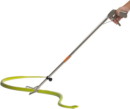 Diydeg Snake Tong Professional Stainless Steel Extra Long Collapsible Reptile Grabber Rattle Snake Catcher Heavy Duty Wide Jaw Handling Tool Snake Grabber Tool with Lock for Outdoor