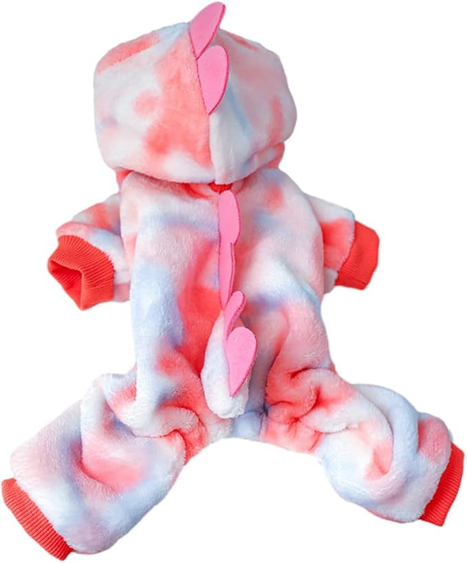 Dinosaur Dog Clothes for Small Puppy Girl, Boy: Fleece Winter Puppy Coat with Leash Ring, Cat Costume for Cold Weather, Funny Dinosaur Costume for Christmas, Halloween. (Pink, X-Large)