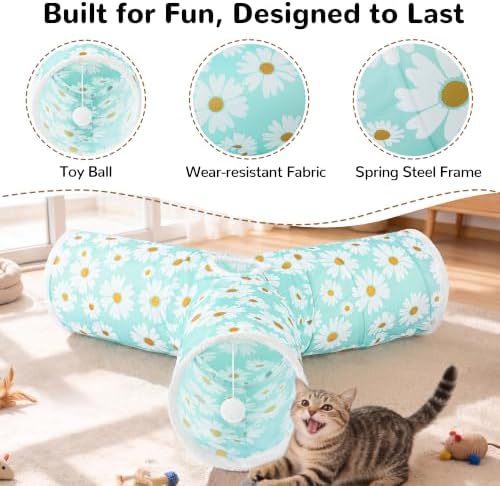 Tempcore Cat Tunnel, 3-Way Collapsible Toy, Large Size Daisy Blue Printed - Image 5