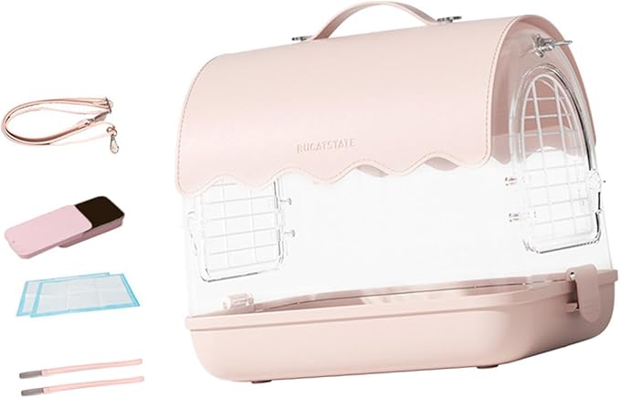 Portable Bird Transporter with Convenient Carrying Straps, PU Leather Pink