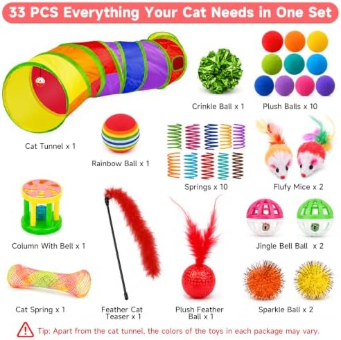 AILUKI 33PCS Cat Toys Variety Pack for Indoor Cats, Kitten Toys Cat Tunnel - Image 2