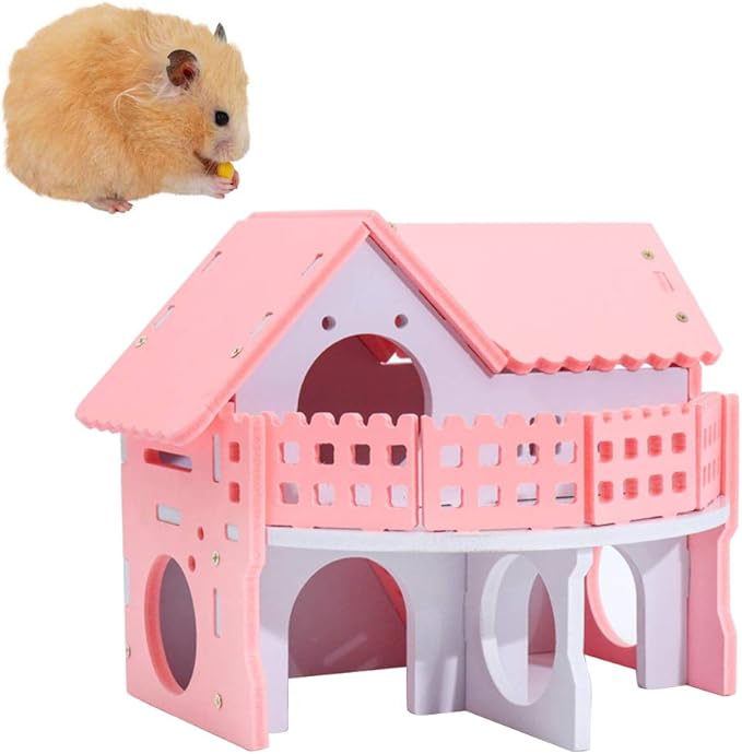 Hamster House Double-Deck Sleeping Hut Pet Exercise Play Toys Chews for Dwarf Rat Chinchillas Guinea Pig Small Pet