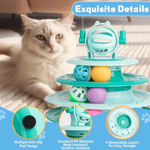 Goosheep Cat Toy Interactive Pet Plaything for Indoor Kitten Interactive Kitty Puzzle Ball with 2 Cat-Tease (Green) - Image 5